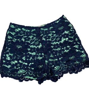 ZARA W&B Collection Navy Blue Lace Crochet Floral Sea Green Shorts